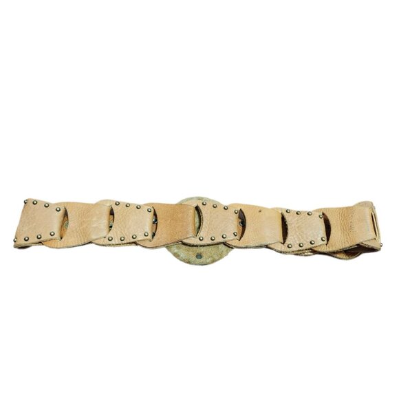 LeatheRock Custom Linked Leather Studded Rhinstone Belt Size M/L USA MSRP $245 - Picture 13 of 16